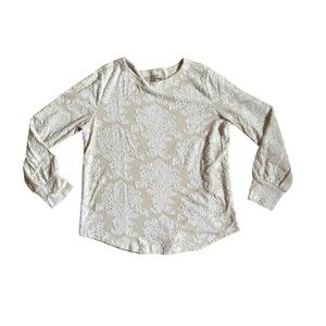 Loft Womens Size Large Floral Jacquard Long Sleeve Top White Cream Boho